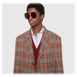 Gucci Eyewear Gucci - Rectangular Metal Sunglasses - Shiny Gold Color with White Bridge Detail - - Avvenice^ Sunglasses & Eyewear