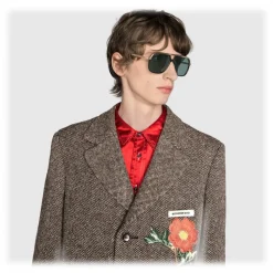 Gucci Eyewear Gucci - Rectangular Metal Sunglasses - Black Metal Green Lenses - - Avvenice^ Sunglasses & Eyewear