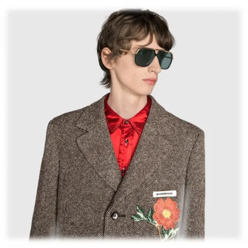 Gucci Eyewear Gucci - Rectangular Metal Sunglasses - Black Metal Green Lenses - - Avvenice^ Sunglasses & Eyewear
