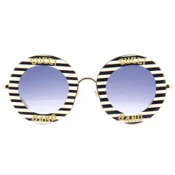 Gucci Eyewear Gucci - Round Frame Acetate Sunglasses - Black White Gold - Gucci Band - - Avvenice