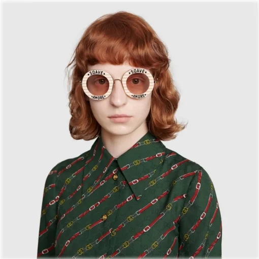 Gucci Eyewear Gucci - Round Frame Acetate Sunglasses - Beige White - - Avvenice