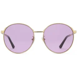 Gucci Eyewear Gucci - Round Frame Metal Sunglasses - Gold  with Green and Red Web Detail - - Avvenice