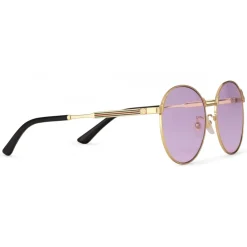 Gucci Eyewear Gucci - Round Frame Metal Sunglasses - Gold  with Green and Red Web Detail - - Avvenice