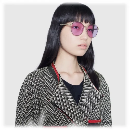 Gucci Eyewear Gucci - Round Frame Metal Sunglasses - Gold  with Green and Red Web Detail - - Avvenice