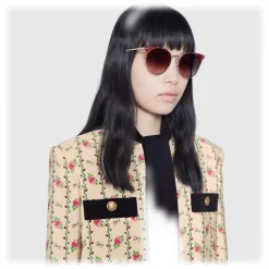 Gucci Eyewear Gucci - Round Frame Metal Sunglasses - Red Enamle - - Avvenice^ Sunglasses & Eyewear