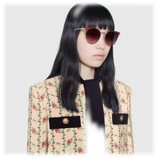 Gucci Eyewear Gucci - Round Frame Metal Sunglasses - Red Enamle - - Avvenice^ Sunglasses & Eyewear