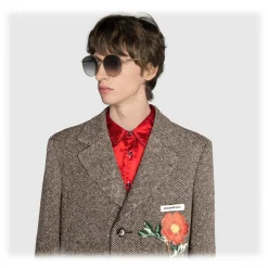 Gucci Eyewear Gucci - Round Metal Sunglasses with Optimal Fit - Gold with Web Detail - - Avvenice