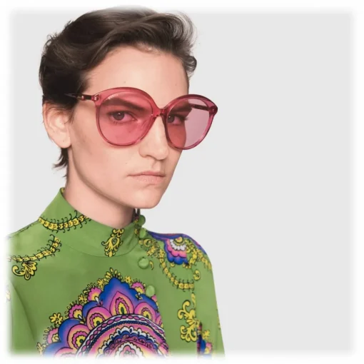 Gucci Eyewear Gucci - Specialized Fit Round Frame Acetate Sunglasses -Transparent Fuchsia Acetate - - Avvenice^ Sunglasses & Eyewear