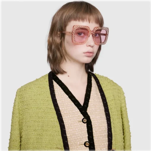 Gucci Eyewear Gucci - Square Acetate Sunglasses with Crystals - Light Pink - - Avvenice^ Sunglasses & Eyewear