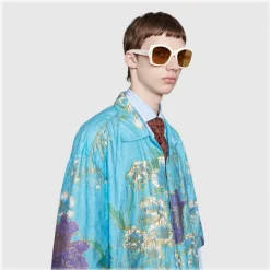 Gucci Eyewear Gucci - Square Acetate Sunglasses - Ivory Gold Details - - Avvenice