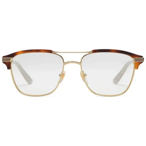 Gucci Eyewear Gucci - Square Metal Glasses - Gold with Turtle Acetate Detail - - Avvenice