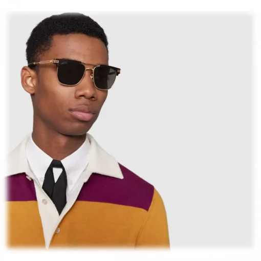 Gucci Eyewear Gucci - Square Metal Sunglasses - Gold and Black Acetate - - Avvenice