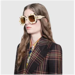Gucci Eyewear Gucci - Square Oversize Sunglasses with Swarovski Crystals - White - - Avvenice