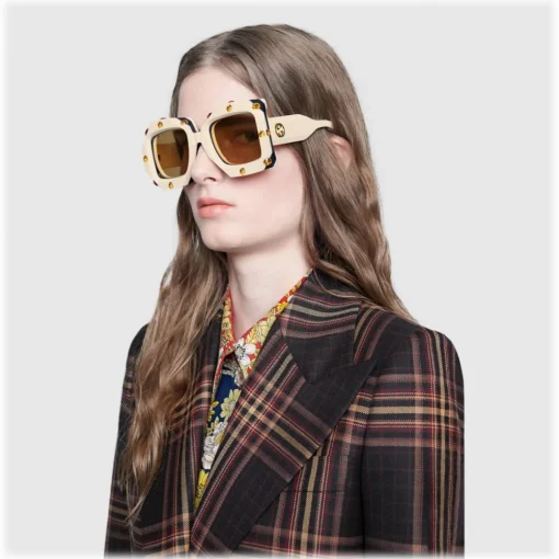 Gucci Eyewear Gucci - Square Oversize Sunglasses with Swarovski Crystals - White - - Avvenice