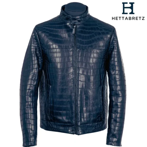Hettabretz - Crocodile Niloticus Biker Jacket with Silk Lining - Blue - Italian Handmade Jacket - Luxury High Quality Leather - Avvenice^ Jackets