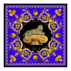 Ilian Rachov - Imperial Jaguar Blue Silk Scarf - Baroque - Silk Foulard - Luxury High Quality - Avvenice^ Scarves