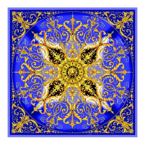 Ilian Rachov - King Blue Rosone Silk Scarf - Baroque - Silk Foulard - Luxury High Quality - Avvenice^ Scarves
