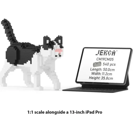 Jekca - Black and White Cat Mini 01 - Big - Lego - Sculpture - Construction - 4D - Brick Animals - Toys - Avvenice^ Games