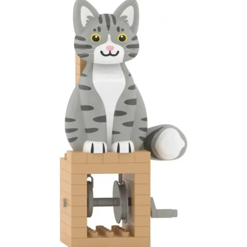 Jekca - Grey Tabby Cat - Automata - Lego - Sculpture - Construction - 4D - Brick Animals - Toys - Avvenice^ Games