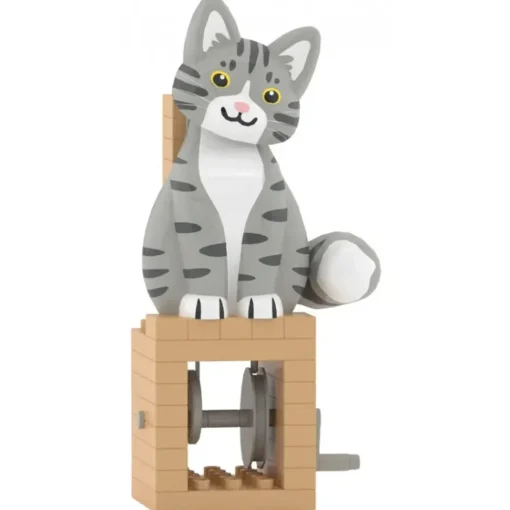 Jekca - Grey Tabby Cat - Automata - Lego - Sculpture - Construction - 4D - Brick Animals - Toys - Avvenice^ Games