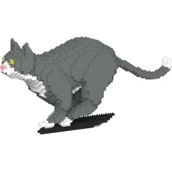 Jekca - Grey Tuxedo Cat 06S - Lego - Sculpture - Construction - 4D - Brick Animals - Toys - Avvenice