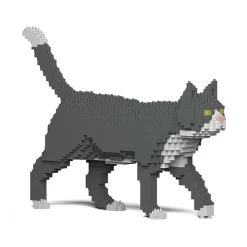 Jekca - Grey Tuxedo Cat 02S - Lego - Sculpture - Construction - 4D - Brick Animals - Toys - Avvenice^ Games