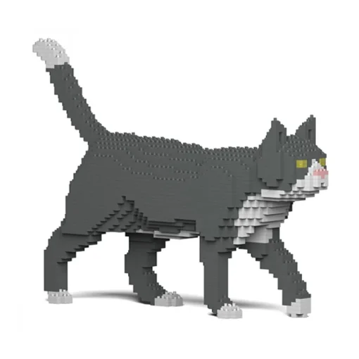 Jekca - Grey Tuxedo Cat 02S - Lego - Sculpture - Construction - 4D - Brick Animals - Toys - Avvenice^ Games