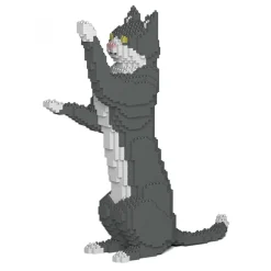 Jekca - Grey Tuxedo Cat 05S - Lego - Sculpture - Construction - 4D - Brick Animals - Toys - Avvenice^ Games