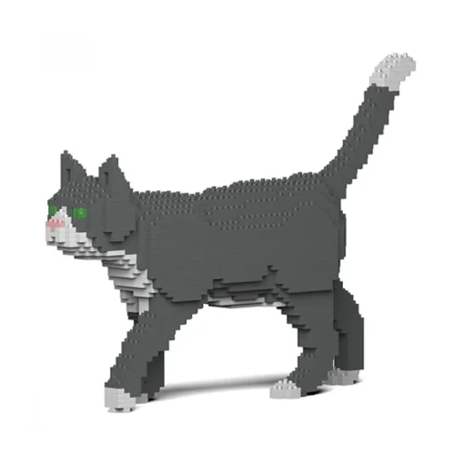 Jekca - Grey Tuxedo Cat 02S - Lego - Sculpture - Construction - 4D - Brick Animals - Toys - Avvenice^ Games