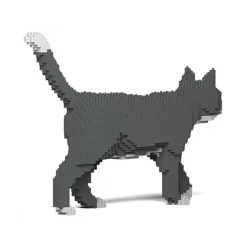 Jekca - Grey Tuxedo Cat 02S - Lego - Sculpture - Construction - 4D - Brick Animals - Toys - Avvenice^ Games