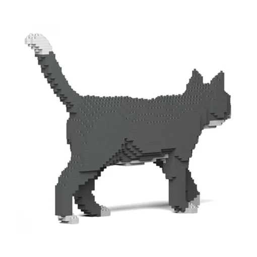 Jekca - Grey Tuxedo Cat 02S - Lego - Sculpture - Construction - 4D - Brick Animals - Toys - Avvenice^ Games