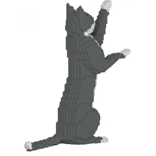 Jekca - Grey Tuxedo Cat 05S - Lego - Sculpture - Construction - 4D - Brick Animals - Toys - Avvenice^ Games