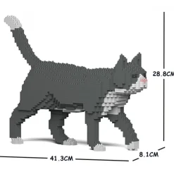 Jekca - Grey Tuxedo Cat 02S - Lego - Sculpture - Construction - 4D - Brick Animals - Toys - Avvenice^ Games