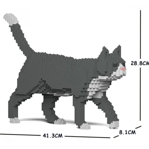 Jekca - Grey Tuxedo Cat 02S - Lego - Sculpture - Construction - 4D - Brick Animals - Toys - Avvenice^ Games