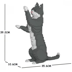 Jekca - Grey Tuxedo Cat 05S - Lego - Sculpture - Construction - 4D - Brick Animals - Toys - Avvenice^ Games