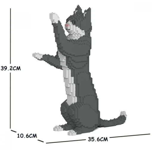 Jekca - Grey Tuxedo Cat 05S - Lego - Sculpture - Construction - 4D - Brick Animals - Toys - Avvenice^ Games