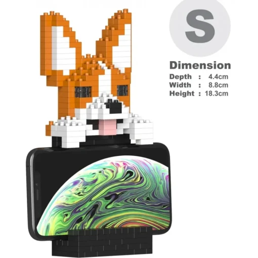 Jekca - Welsh Corgi Phone Stand 01S - Lego - Sculpture - Construction - 4D - Brick Animals - Toys - Avvenice^ Games