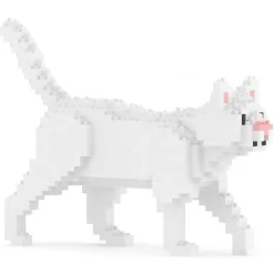Jekca - White Cat Mini 01 - Lego - Sculpture - Construction - 4D - Brick Animals - Toys - Avvenice^ Games