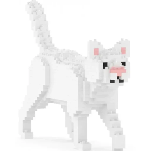 Jekca - White Cat Mini 01 - Lego - Sculpture - Construction - 4D - Brick Animals - Toys - Avvenice^ Games