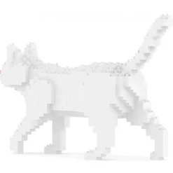 Jekca - White Cat Mini 01 - Lego - Sculpture - Construction - 4D - Brick Animals - Toys - Avvenice^ Games