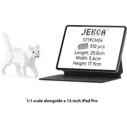 Jekca - White Cat Mini 01 - Lego - Sculpture - Construction - 4D - Brick Animals - Toys - Avvenice^ Games