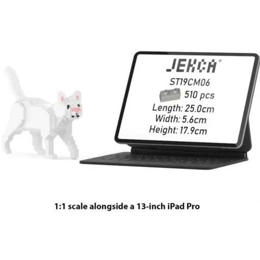 Jekca - White Cat Mini 01 - Lego - Sculpture - Construction - 4D - Brick Animals - Toys - Avvenice^ Games