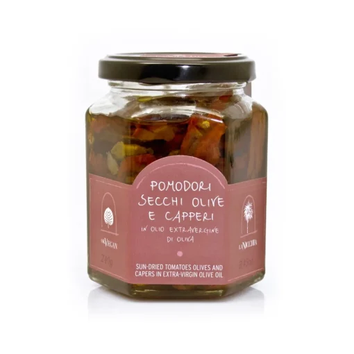 La Nicchia - Pantelleria La Nicchia - Capers of Pantelleria since 1949 - Sun-Dried Tomatoes, Olives and Capers in Extra-Virgin Olive Oil - 240 g - Avvenice^ Preserved Foods
