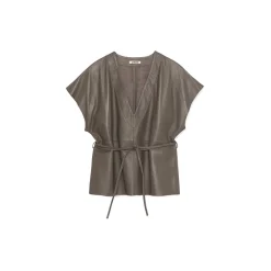La Rando - Lezama Top - Lambskin Leather - Grey - Artisan Top - Luxury High Quality Leather - Avvenice