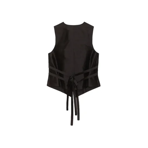 La Rando - Torcuato Vest - Silk and Wool - Black - Artisan Top - Luxury High Quality Leather - Avvenice^ Tops