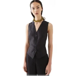 La Rando - Torcuato Vest - Silk and Wool - Black - Artisan Top - Luxury High Quality Leather - Avvenice^ Tops