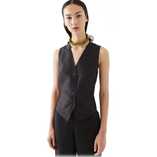 La Rando - Torcuato Vest - Silk and Wool - Black - Artisan Top - Luxury High Quality Leather - Avvenice^ Tops