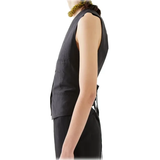 La Rando - Torcuato Vest - Silk and Wool - Black - Artisan Top - Luxury High Quality Leather - Avvenice^ Tops