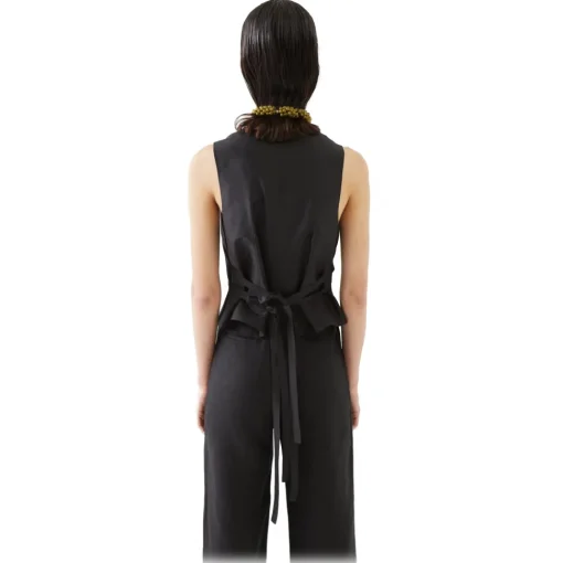La Rando - Torcuato Vest - Silk and Wool - Black - Artisan Top - Luxury High Quality Leather - Avvenice^ Tops