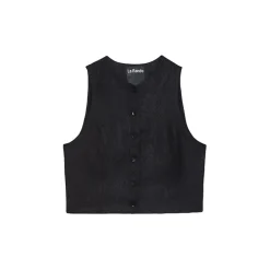 La Rando - Trelew Vest - Linen - Black - Artisan Top - Luxury High Quality Leather - Avvenice^ Tops